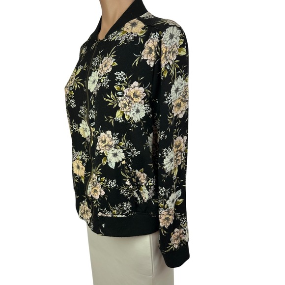 Torrid Jacket Size 00 Black w Pink White Yellow Floral Long Sleeve 100% Rayon - Picture 4 of 5